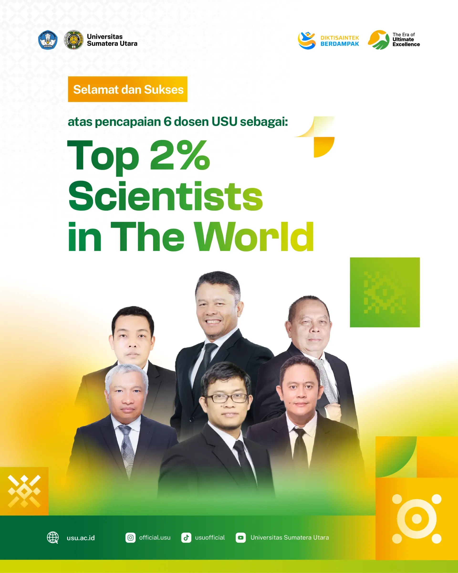 Enam Peneliti dari USU Masuk Daftar Top 2% World Scientists